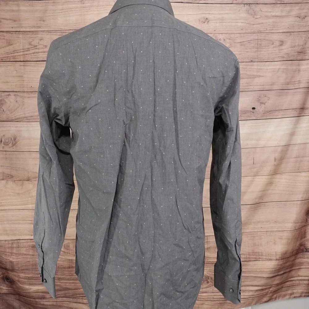 Banana Republic Shirt Mens M Gray Geometric Button-Up Non-Iron Standard Fit